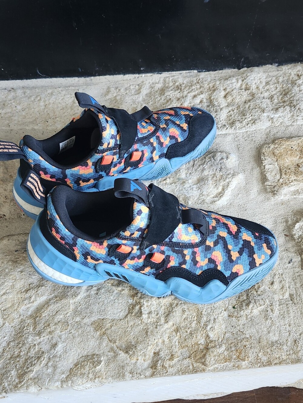 9.5 Trae Young Adidas Vibrant Blue Multi-Color Basketball Sneaker